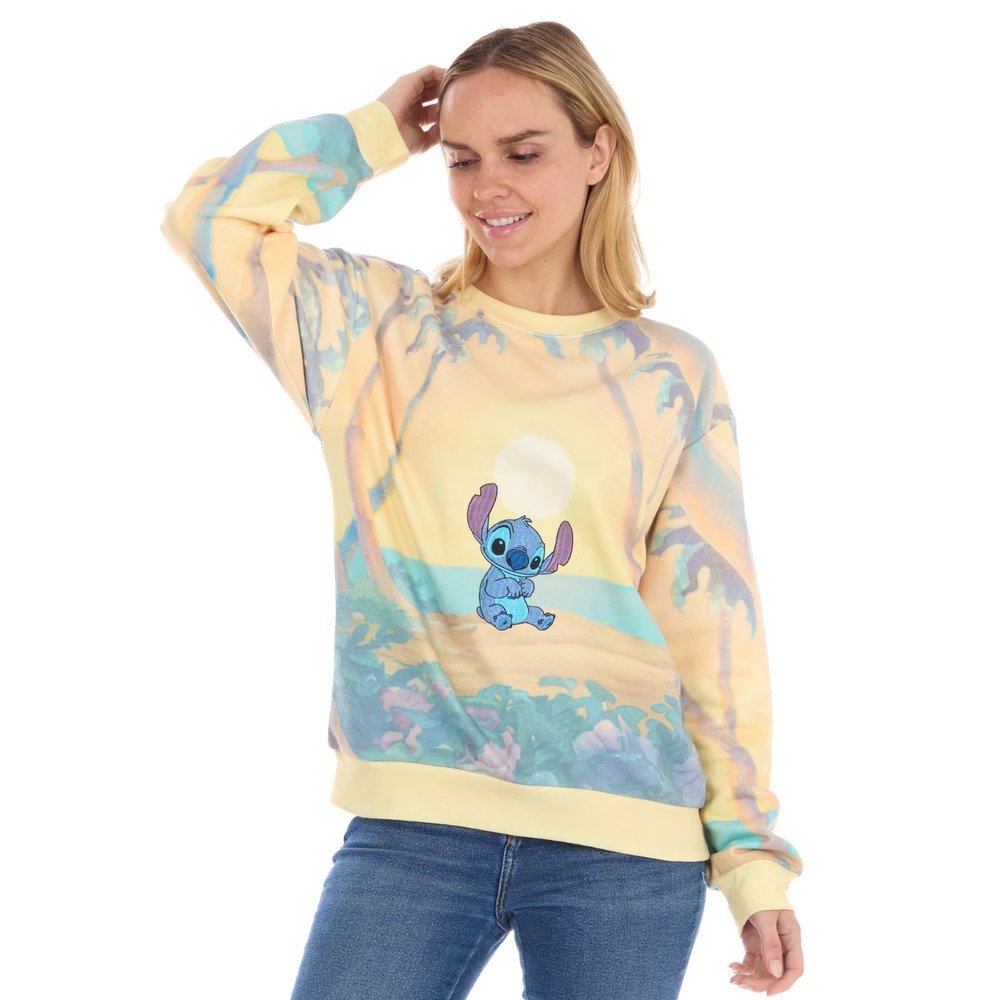 Disney Stitch Womens Character Scenic Sweatshirt Yellow Blue L WVSJV79 NWT